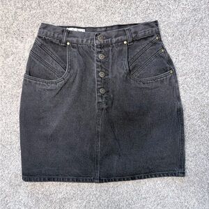 Vintage 90s Black Denim Button Front Mini Skirt Small